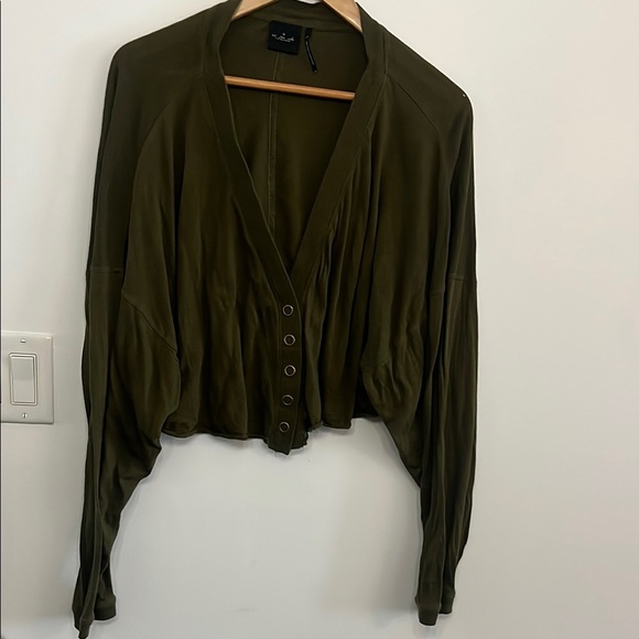 Out From Under by Urban Outfitters Olive Button-Up Cropped Top - Picture 4 of 7